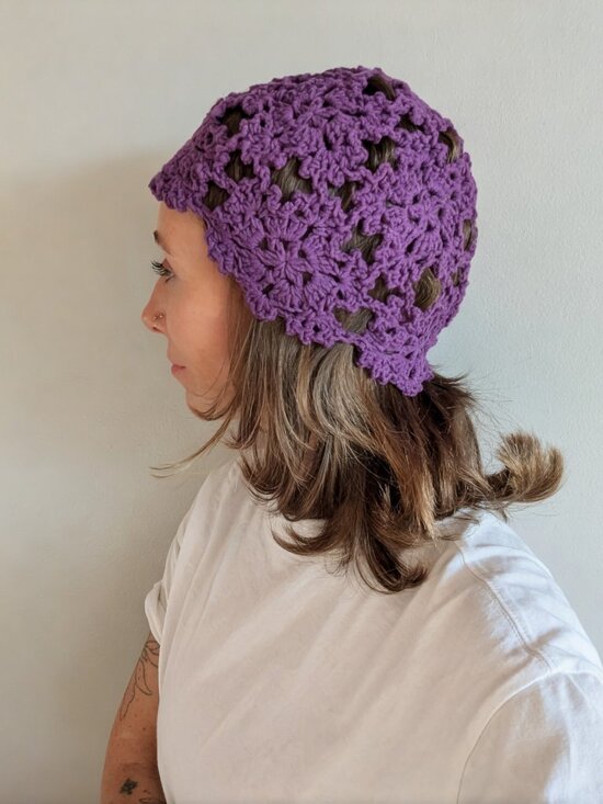 Handmade Crochet Juliette Lace Cap / Floral Cloche Hat - Violet Coquette main image 4